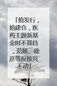 抢发行，抢建仓，医药主题新基金时不我待，范妍、徐彦等反按兵不动