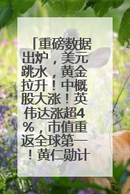 重磅数据出炉，美元跳水，黄金拉升！中概股大涨！英伟达涨超4%，市值重返全球第一！黄仁勋计划出售至多600万股股票